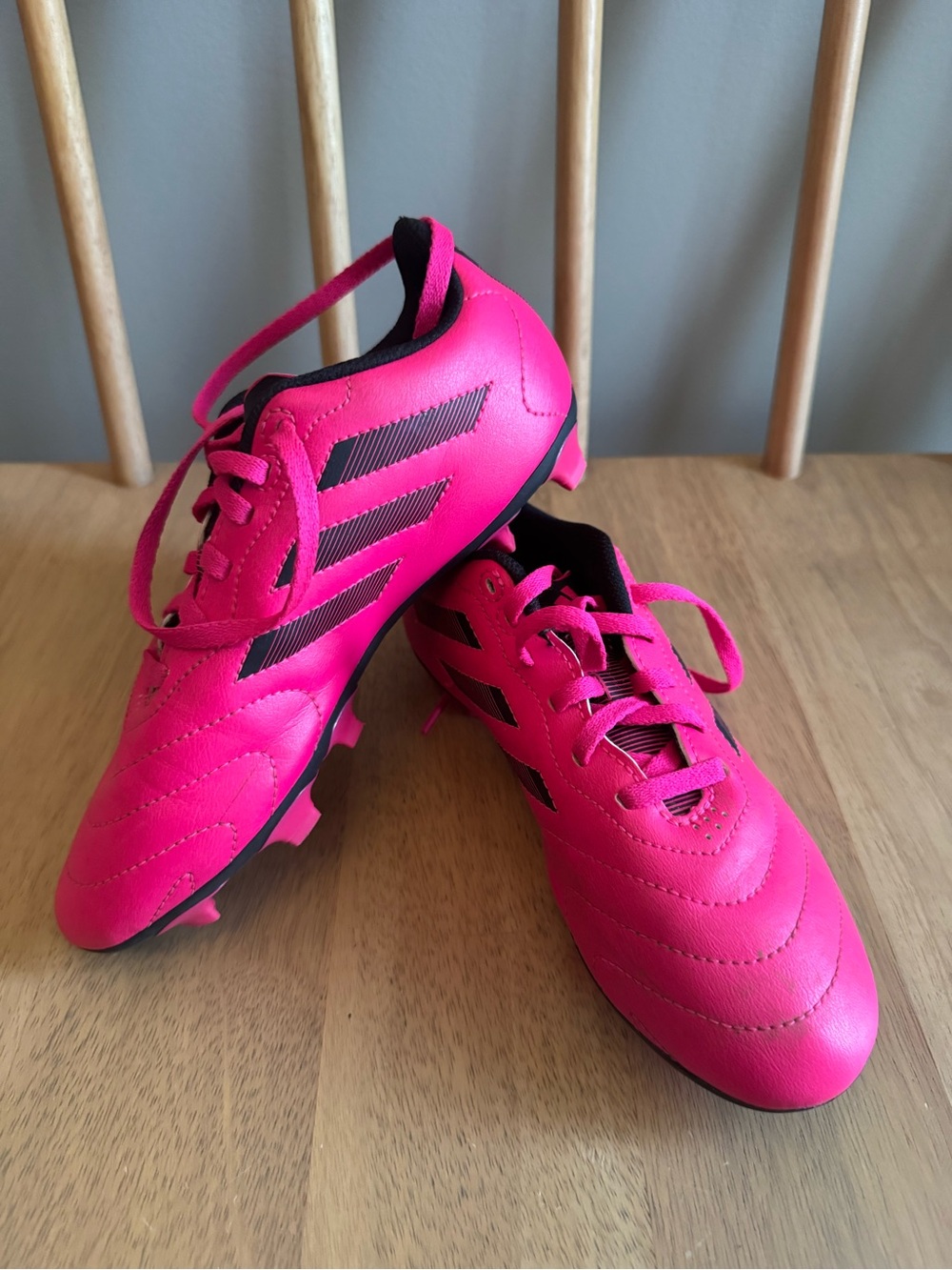 Girls Pink Adidas Cleats with Black Accents size 3